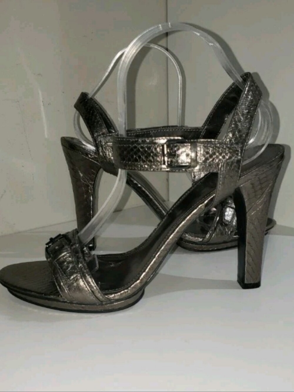 LAUREN Ralph Lauren 'Hazel' Steel  Specchio Snake Leather Sandal Size 10B